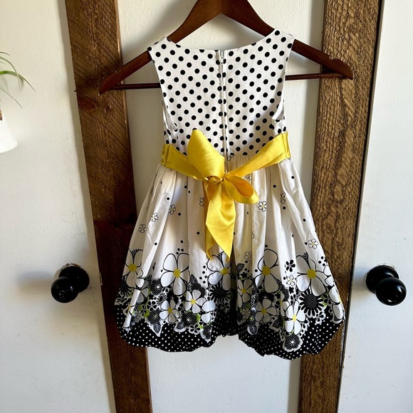 Y2K Bonnie Jean 4T Toddler Girl Cotton Polka Dot Floral Dress Black White Yellow - Picture 2 of 16